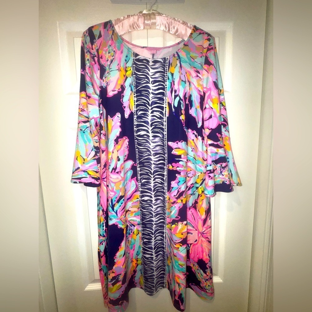 Lilly Pulitzer Women's Ophelia Dress in Bright Navy Al Fresco Size Medium EUC